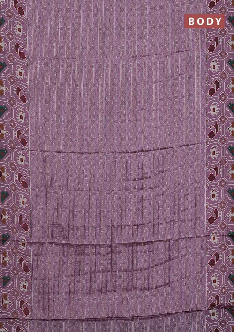 Semi Tussar Saree Mild Purple With Zari Stripes Pattern And Patola Printed Border For Women - Indya