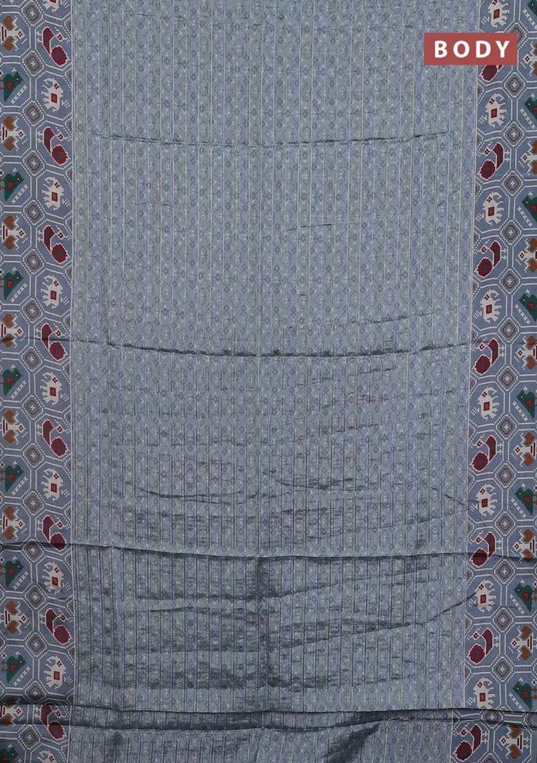 Semi Tussar Saree Grey Shade With Zari Stripes Pattern And Patola Printed Border For Women - Indya