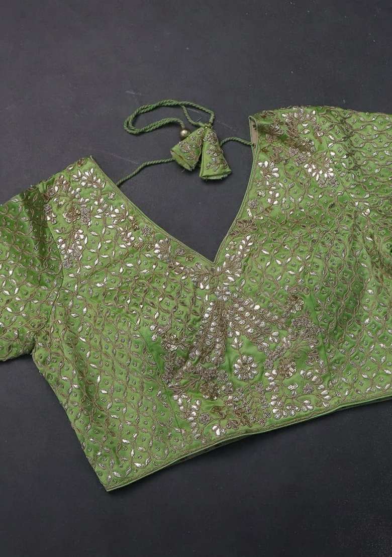 Tissue Silk Saree Pista Green With Silver Gold Zari Stripes With Checks And Stripes Design For Women - Indya