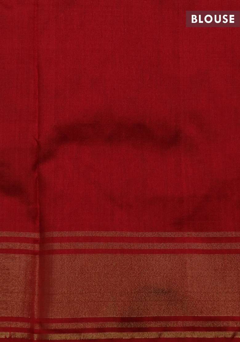 Pochampally Silk Saree Pastel Brown And Red With Allover Ikat Weaves And Long Ikat Woven Zari Border With Traditional Woven Design For Women - Indya