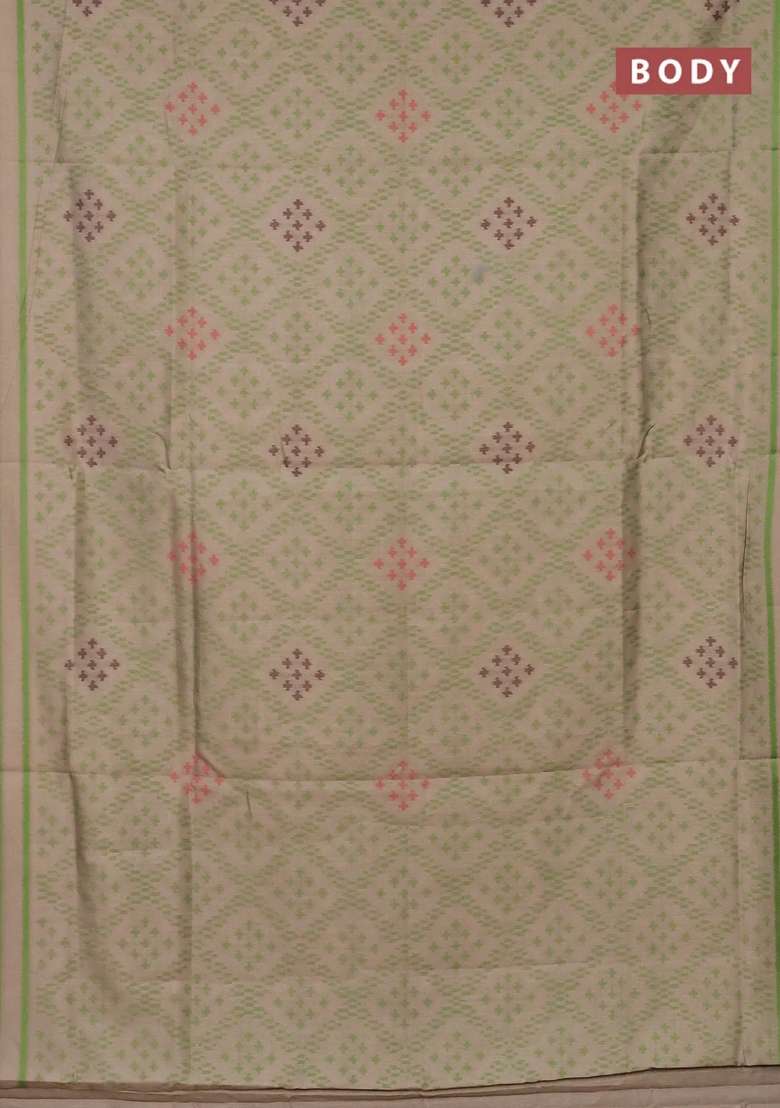 Semi Sambalpuri Silk Saree Beige And Green With Allover Ikat Weaves And Thread Woven Border With Traditional Woven Design For Women - Indya