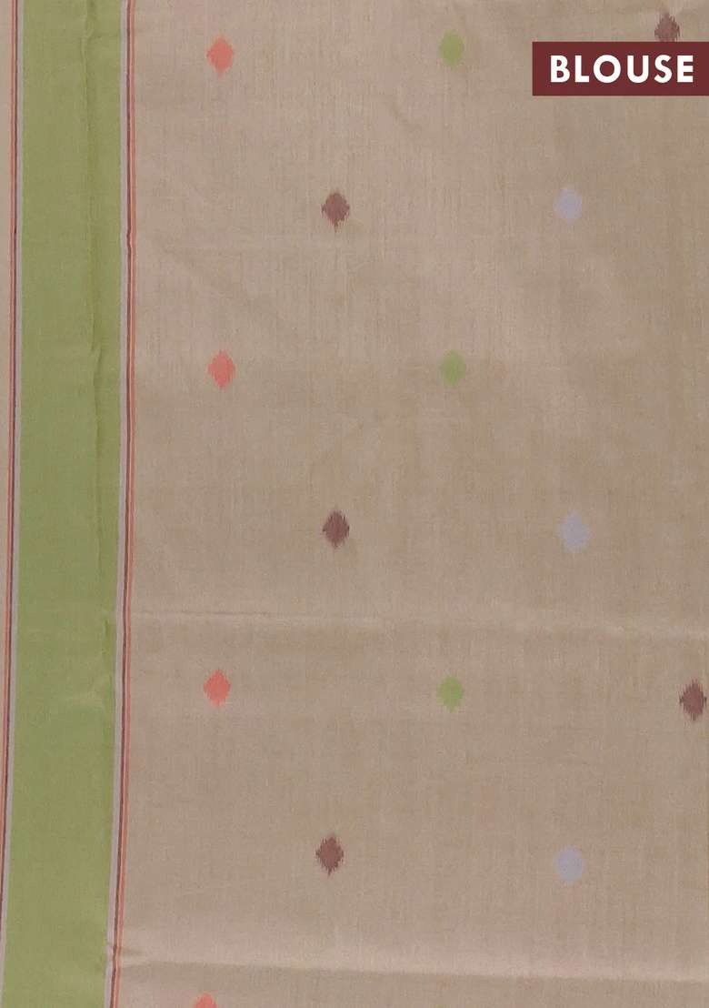 Semi Sambalpuri Silk Saree Beige And Green With Allover Ikat Weaves And Thread Woven Border With Traditional Woven Design For Women - Indya