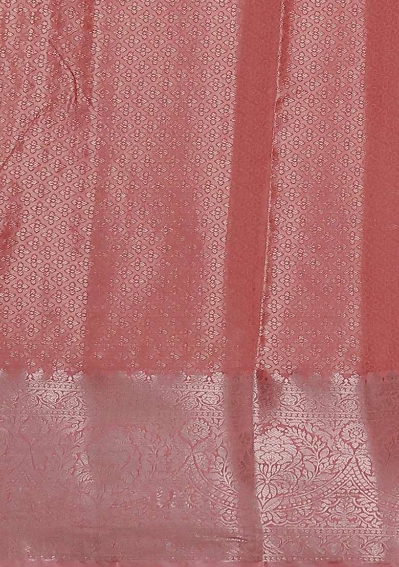 Bangalori Tissue Silk Saree Beige And Peach Pink With Zari Woven Floral Design Brocade Pattern And Zari Woven With Buttas And Brocade Design For Women - Indya