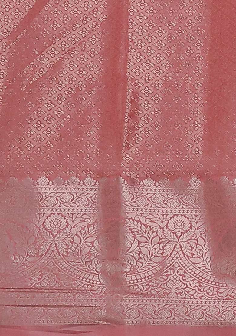 Bangalori Tissue Silk Saree Beige And Peach Pink With Zari Woven Floral Design Brocade Pattern And Zari Woven With Buttas And Brocade Design For Women - Indya