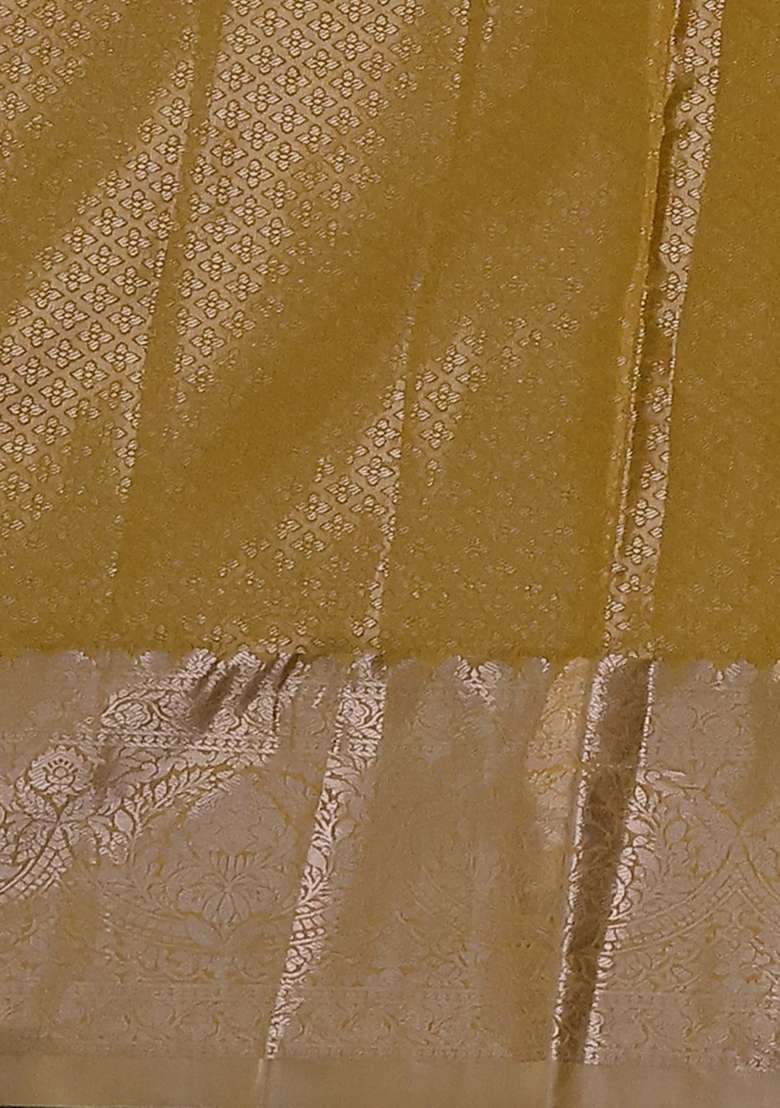 Bangalori Tissue Silk Saree Grey And Mustard Yellow With Zari Woven Floral Design Brocade Pattern And Zari With Buttas And Brocade Design For Women - Indya