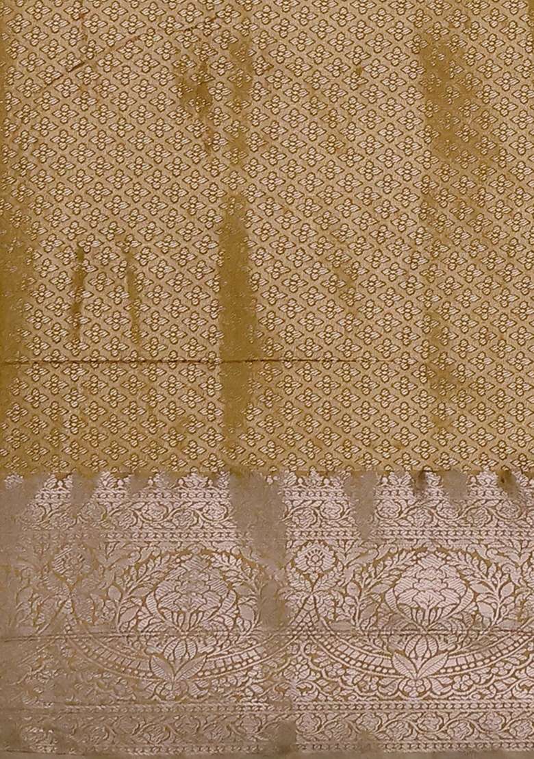 Bangalori Tissue Silk Saree Beige And Mustard Yellow With Zari Woven Floral Design Brocade Pattern And Zari With Buttas And Brocade Design For Women - Indya