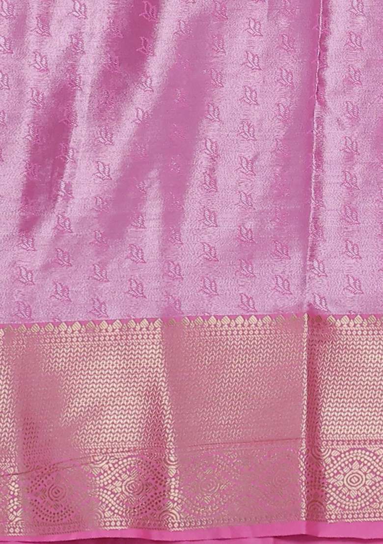 Bangalori Tissue Silk Saree Pastel Lavender And Light Pink With Zari Woven Floral Design Brocade Pattern And With Buttas And Brocade Design For Women - Indya