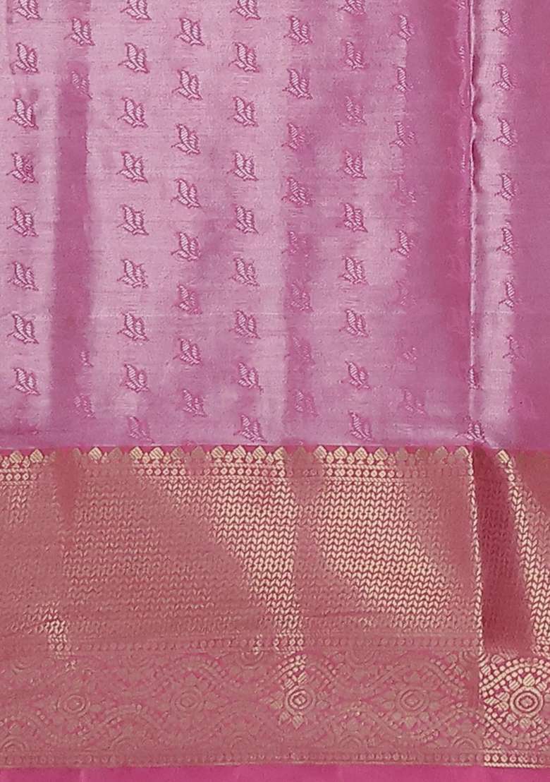 Bangalori Tissue Silk Saree Pastel Lavender And Peach Pink With Zari Woven Floral Design Brocade Pattern And With Buttas And Brocade Design For Women - Indya