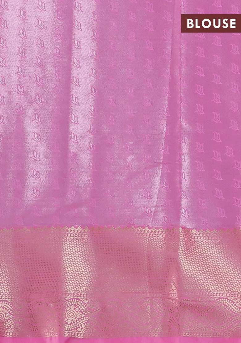 Bangalori Tissue Silk Saree Teal Blue And Light Pink With Zari Woven Floral Design Brocade Pattern And Zari With Buttas And Brocade Design For Women - Indya