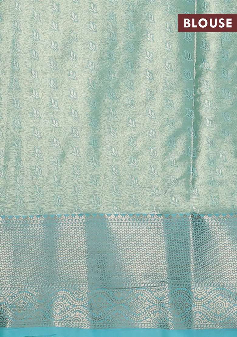 Bangalori Tissue Silk Saree Beige And Teal Blue With Zari Woven Floral Design Brocade Pattern And Zari Woven With Buttas And Brocade Design For Women - Indya