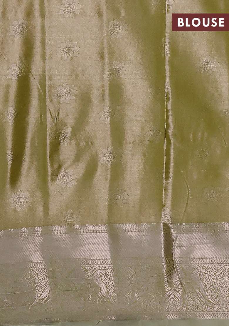 Bangalori Tissue Silk Saree Pale Orange And Mild Pista Green With Silver Zari Woven Brocade Weaves And Zari With Buttas And Brocade Design For Women - Indya