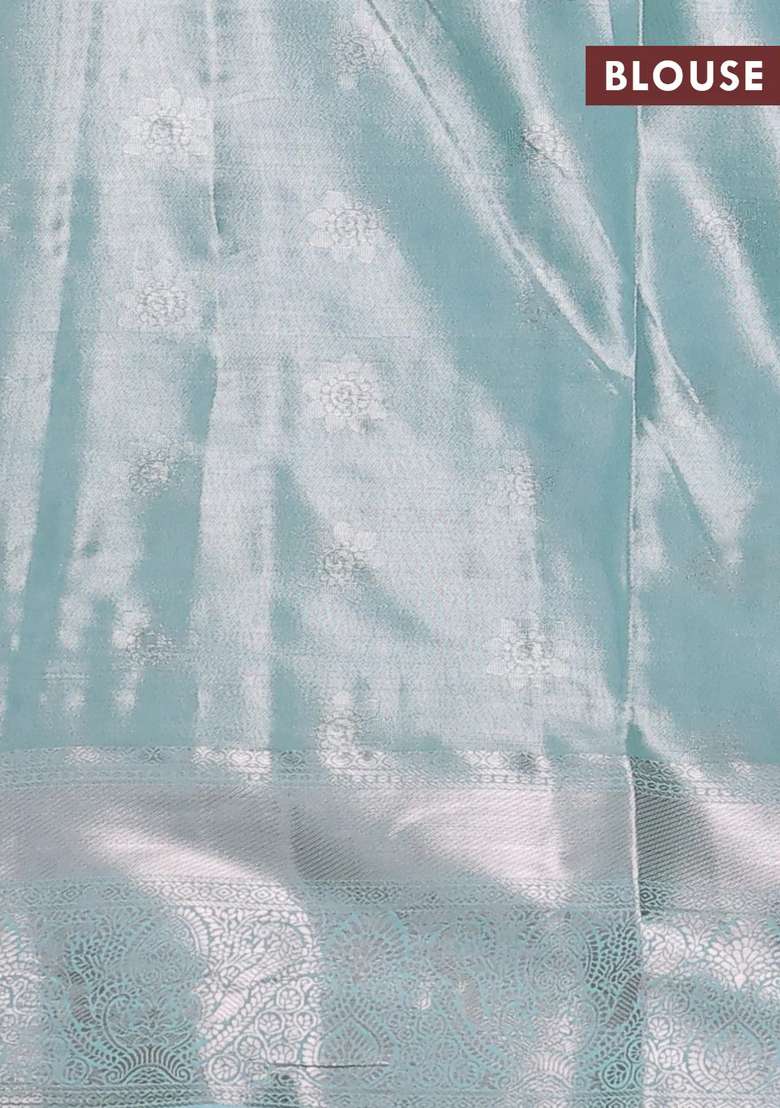 Bangalori Tissue Silk Saree Mustard Yellow And Teal Blue With Silver Zari Woven Brocade Weaves And Zari Woven With Buttas And Brocade Design For Women - Indya