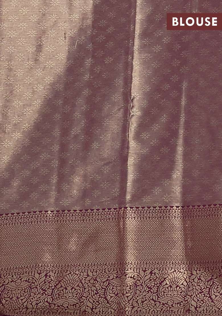 Bangalori Tissue Silk Saree Pale Orange And Wine Shade With Zari Woven Brocade Weaves And Zari Woven Border With Buttas And Brocade Design For Women - Indya