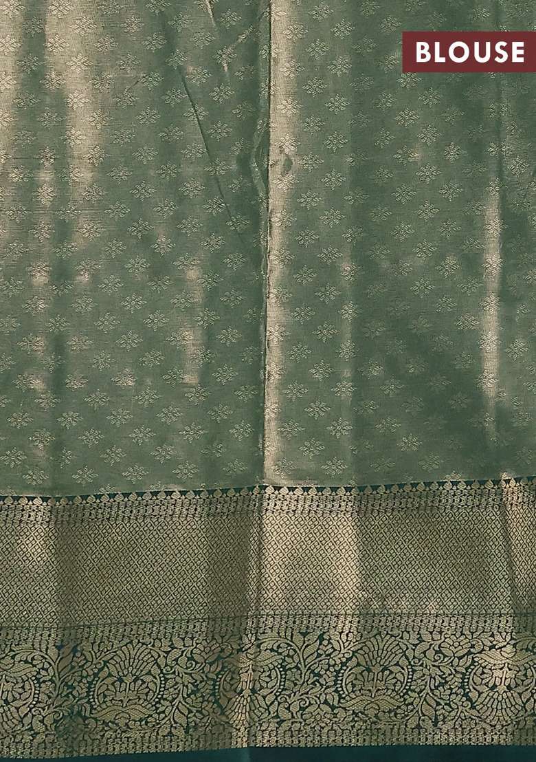 Bangalori Tissue Silk Saree Red Shade And Green With Zari Woven Brocade Weaves And Zari Woven Border With Buttas And Brocade Design For Women - Indya