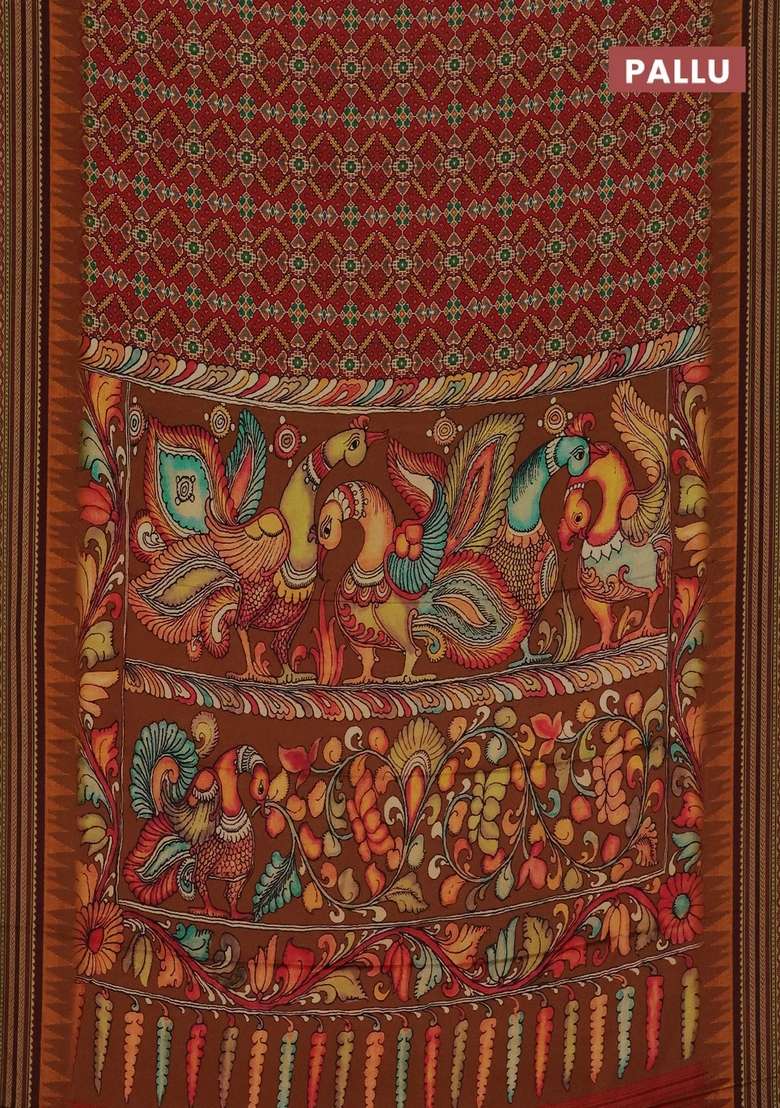 Semi Crepe Saree Maroon And Deep Maroon With Allover Ikat Prints And Printed Border For Women - Indya