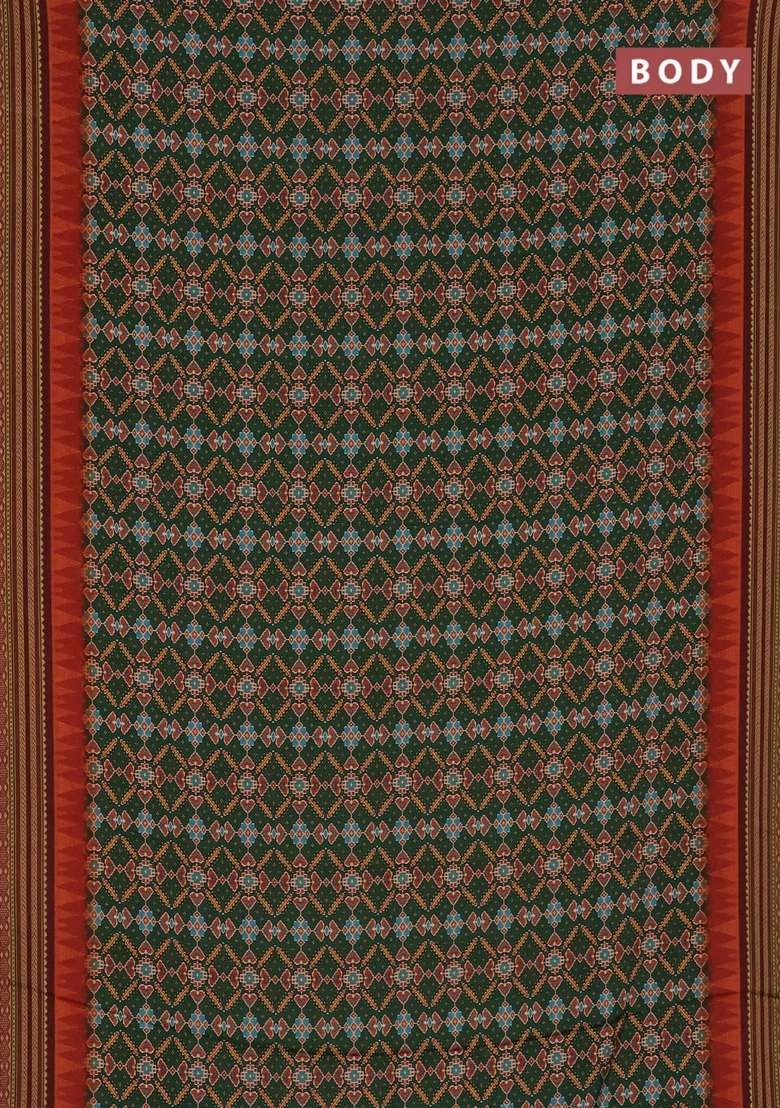 Semi Crepe Saree Green And Maroon With Allover Ikat Prints And Printed Border For Women - Indya