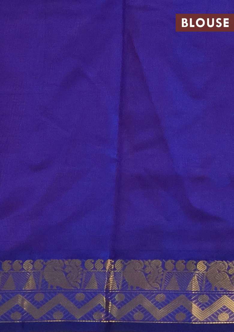 Silk Cotton Saree Peach Pink And Blue With Plain Body And Zari Woven Border With Traditional Woven Design For Women - Indya