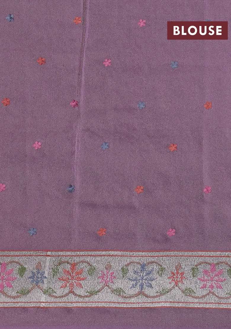 Pure Tissue Silk Saree Pastel Lavender With Allover Pichwai Embroidery Work And Embroidery Border With Embroidered Design For Women - Indya