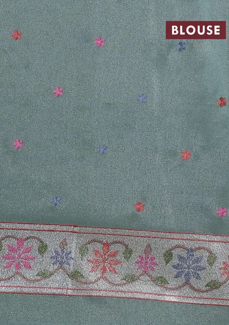 Pure Tissue Silk Saree Pista Green Shade With Allover Pichwai Embroidery Work And Embroidery Border With Embroidered Design For Women - Indya