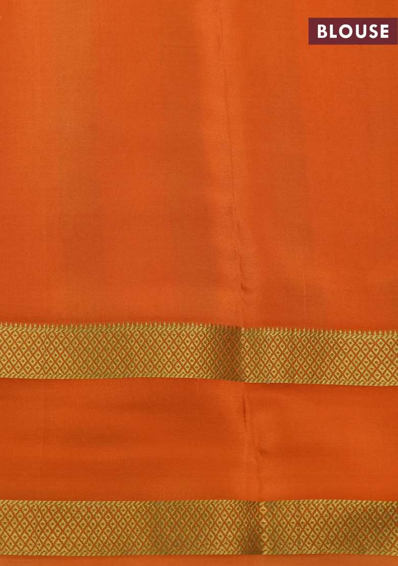 Pure Mysore Silk Crepe Saree Orange With Allover Checks Geometric Prints And Rettapet Zari Woven Border With Printed Design For Women - Indya