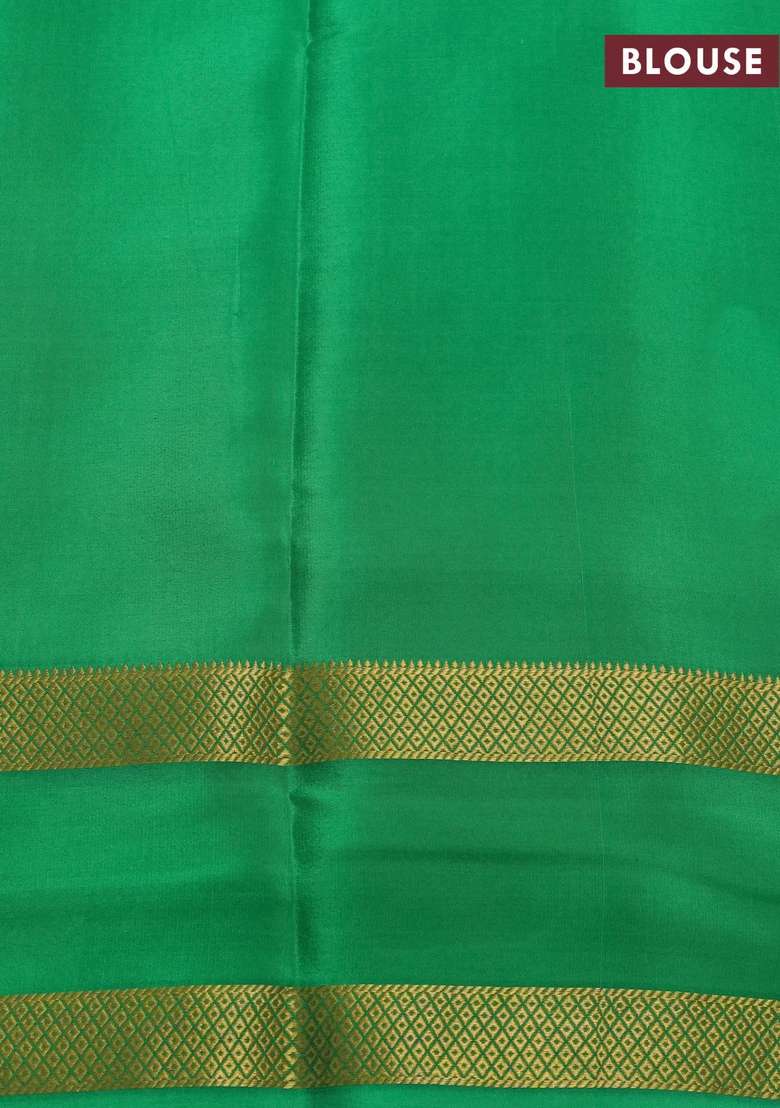 Pure Mysore Silk Crepe Saree Green With Allover Checks Geometric Prints And Rettapet Zari Woven Border With Printed Design For Women - Indya