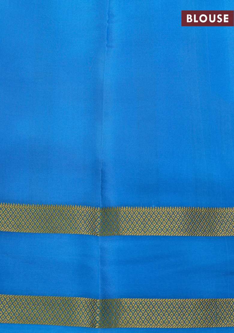 Pure Mysore Silk Crepe Saree Teal And Cs Blue Shade With Allover Checks Geometric Prints And Rettapet Zari Woven Border With Printed Design For Women - Indya