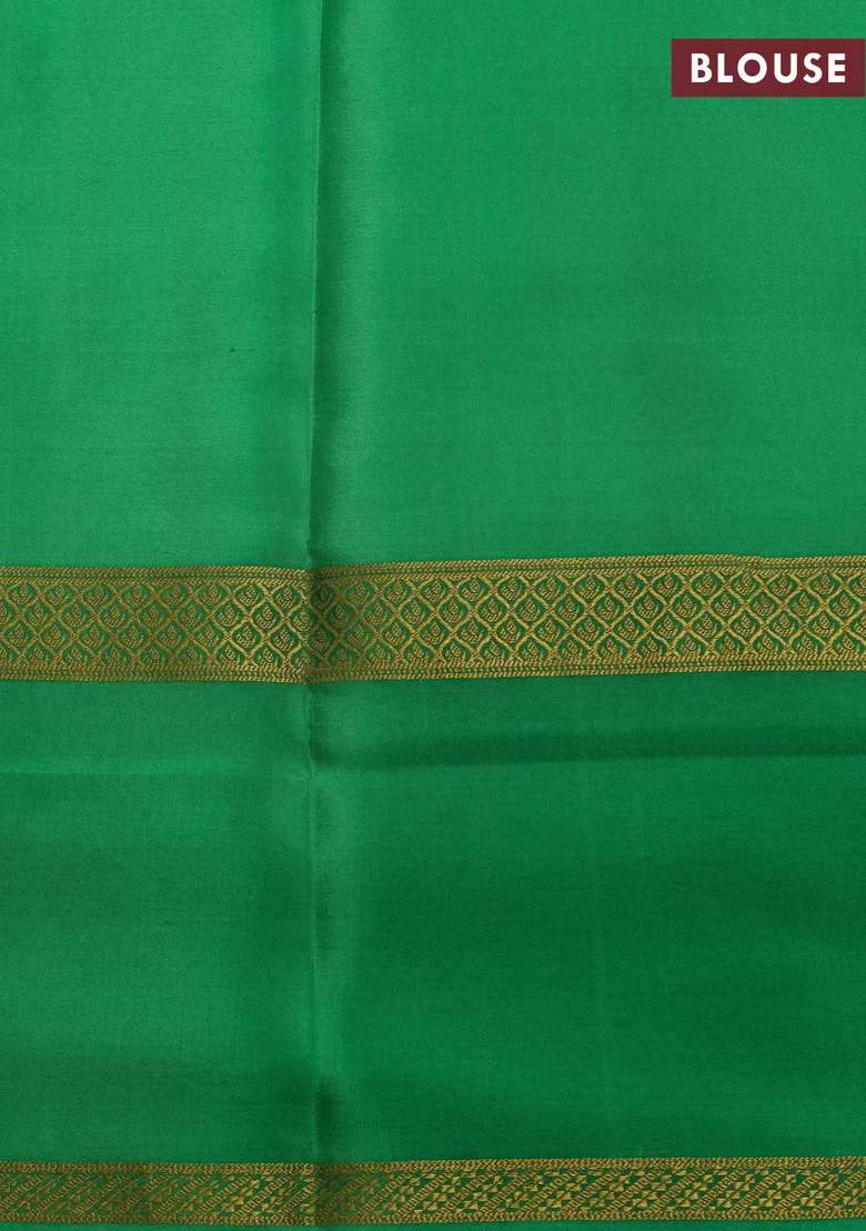Pure Mysore Silk Crepe Saree Green With Allover Checks Geometric Prints And Rettapet Zari Woven Border With Printed Design For Women - Indya