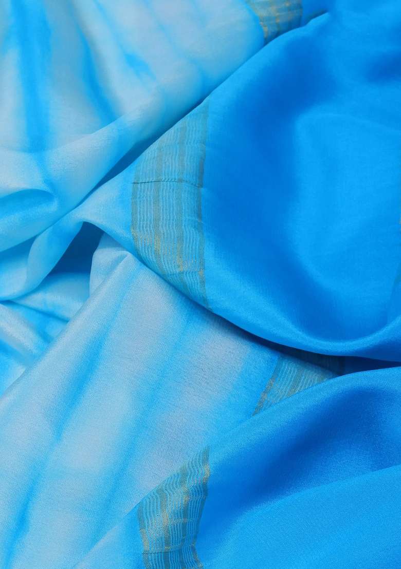 Pure Mysore Silk Crepe Saree Teal Blue With Allover Shibori Prints And Rettapet Zari Woven Border With Printed Design For Women - Indya