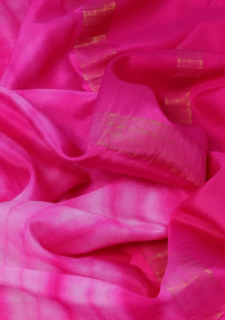 Pure Mysore Silk Crepe Saree Pink With Allover Shibori Prints And Rettapet Zari Woven Border With Printed Design For Women - Indya
