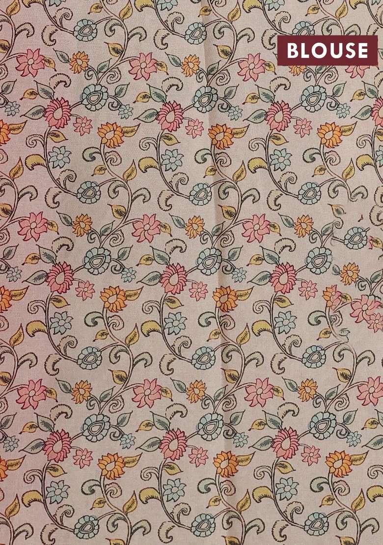 Kota Cotton Saree Pink With Kalamkari Applique Work With Traditional Woven Design For Women - Indya