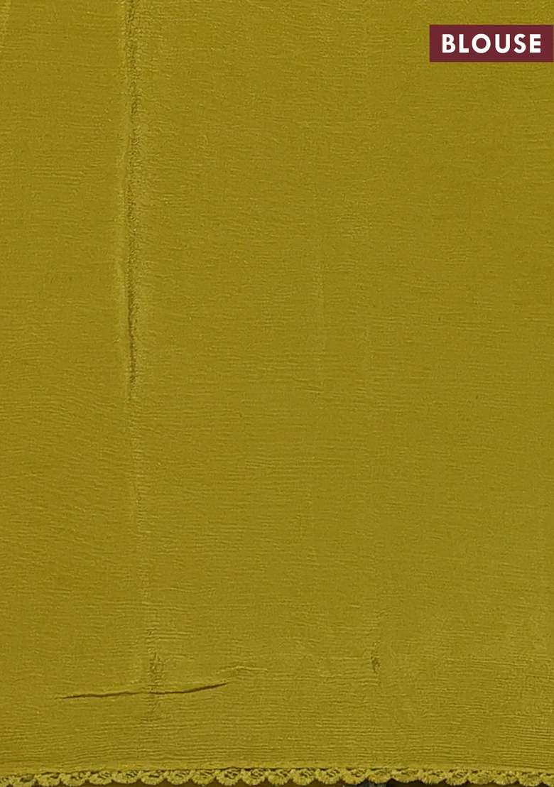 Chiffon Silk Saree Lime Green With Floral Embroidery And Lace Work Border With Embroidered Design For Women - Indya