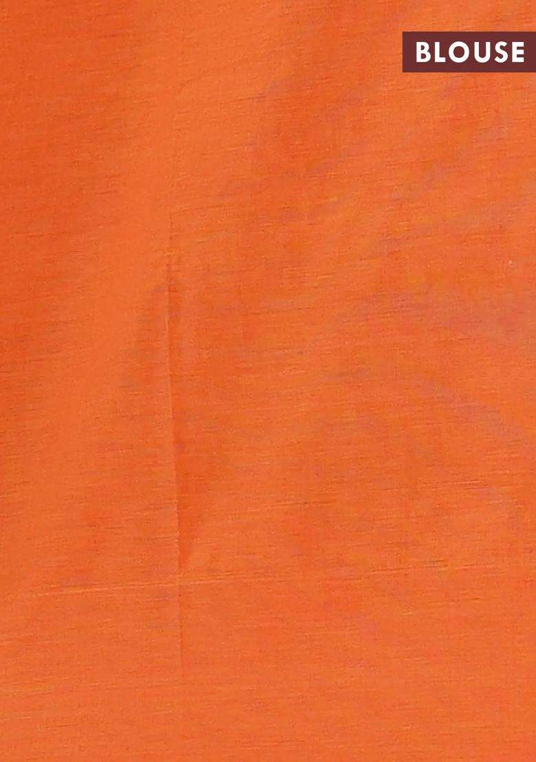 Ikat Cotton Saree Black And Orange With Allover Ikat Weaves And Simple Border With Traditional Woven Design For Women - Indya