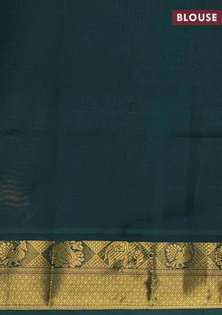 Silk Cotton Saree Pale Orange And Bottle Green With Plain Body And Zari Woven Border With Traditional Woven Design For Women - Indya