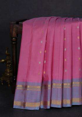 Pure Gadwal Silk Saree Light Pink And Lavender Shade With Silver Gold Zari Woven Buttas And Rettapet Zari With Buttas And Brocade Design For Women
