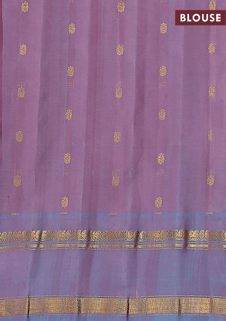 Pure Gadwal Silk Saree Light Pink And Lavender Shade With Silver Gold Zari Woven Buttas And Rettapet Zari With Buttas And Brocade Design For Women - Indya