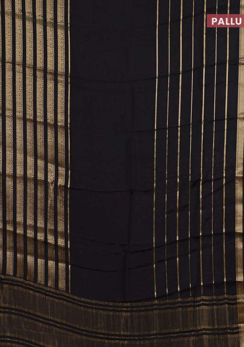 Semi Mysore Silk Saree Black And Orange With Plain Body And Long Zari Woven Border With Traditional Woven Design For Women - Indya