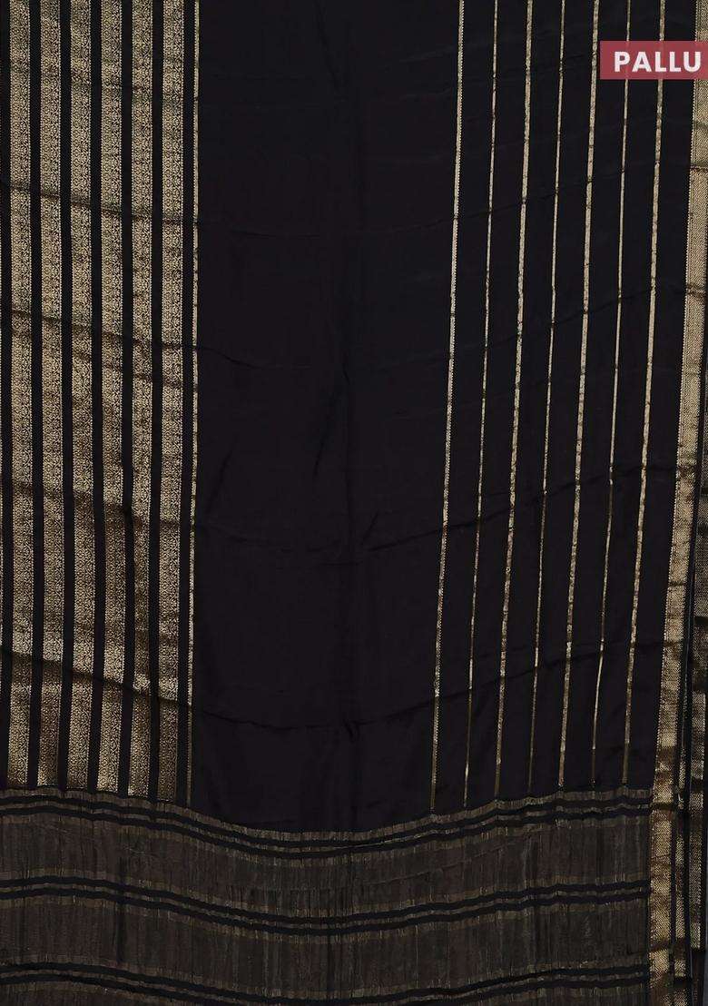 Semi Mysore Silk Saree Black And Orange With Plain Body And Long Zari Woven Border With Traditional Woven Design For Women - Indya