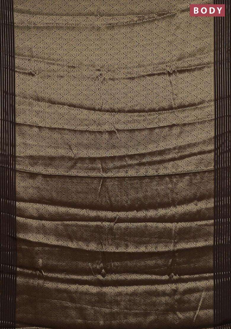 Semi Mysore Silk Saree Brown And Yellow With Allover Zari Woven Brocade Weaves And Zari Woven Border With Buttas And Brocade Design For Women - Indya