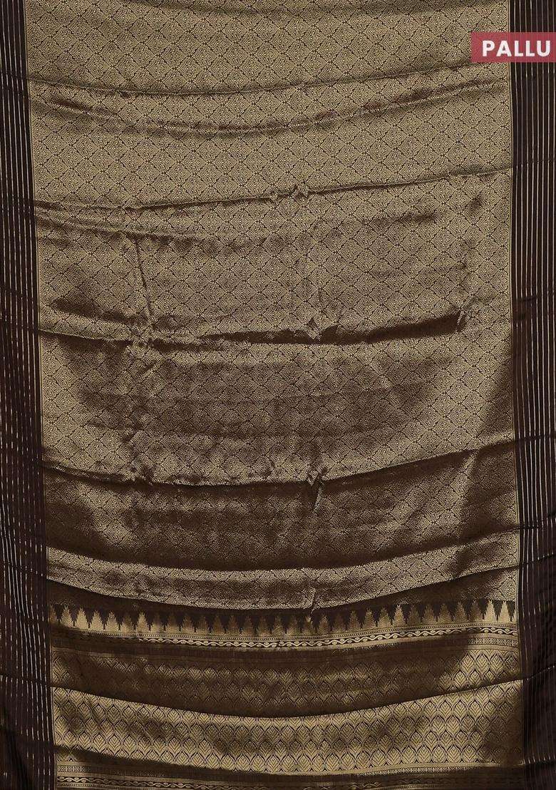 Semi Mysore Silk Saree Brown And Yellow With Allover Zari Woven Brocade Weaves And Zari Woven Border With Buttas And Brocade Design For Women - Indya
