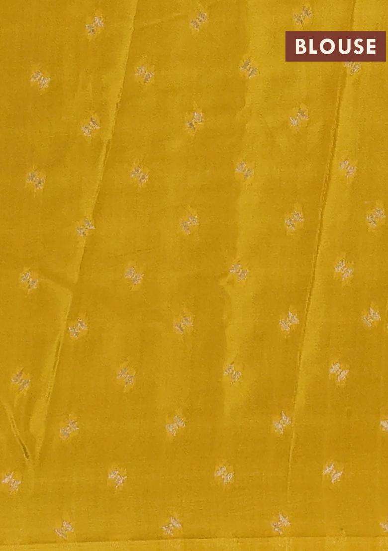 Semi Mysore Silk Saree Brown And Yellow With Allover Zari Woven Brocade Weaves And Zari Woven Border With Buttas And Brocade Design For Women - Indya