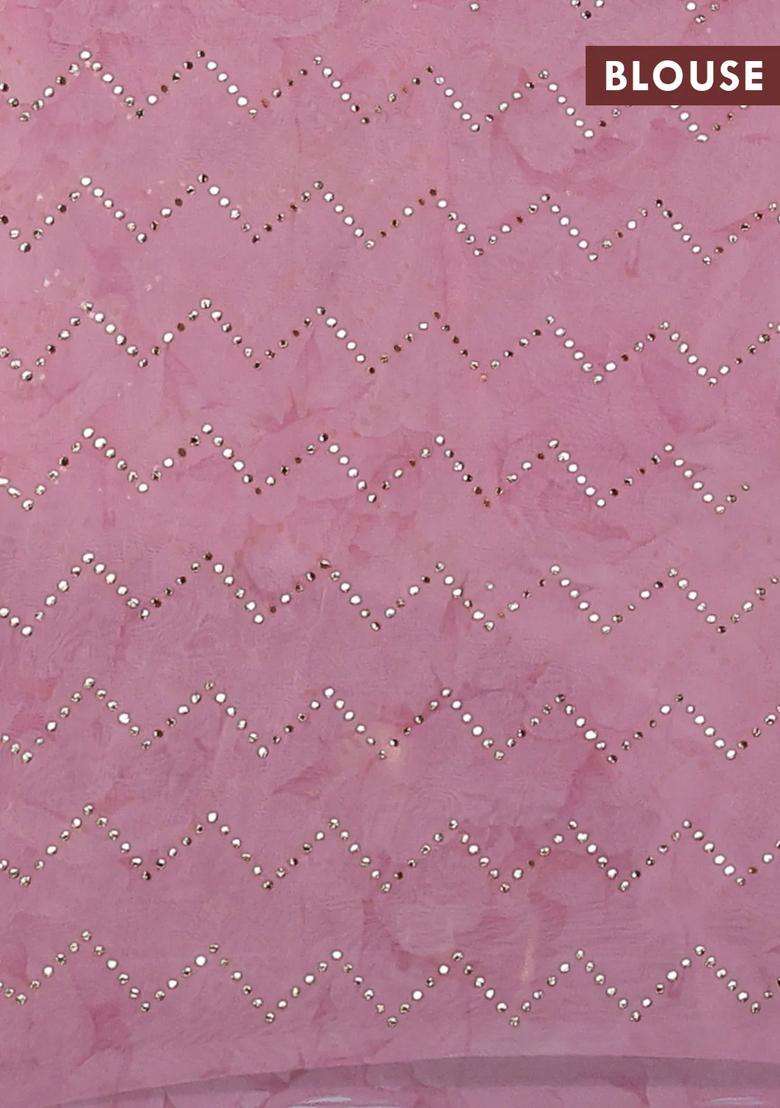 Georgette Saree Pale Orange And Mild Peach Pink With Allover Floral Digital Prints Gold Stone Work With Printed Design For Women - Indya