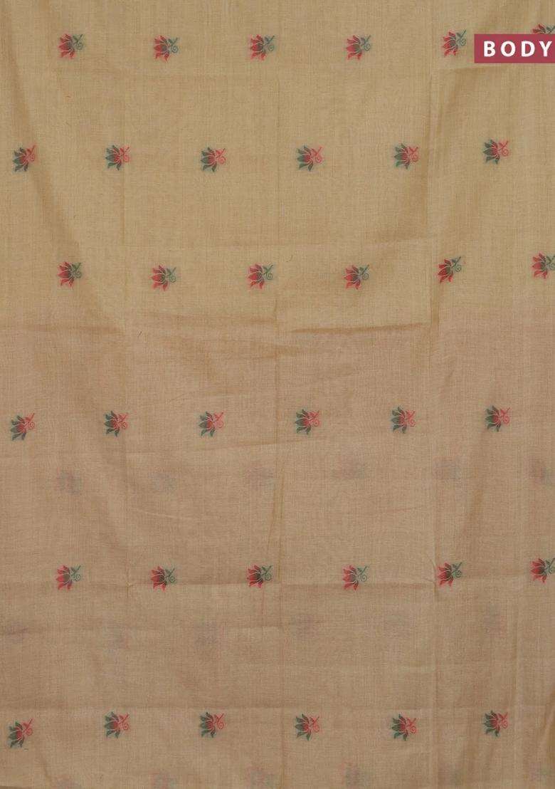 Jamdhani Cotton Saree Sandal And Red With Thread Woven Buttas And Jamdhani Pallu With Buttas And Brocade Design For Women - Indya