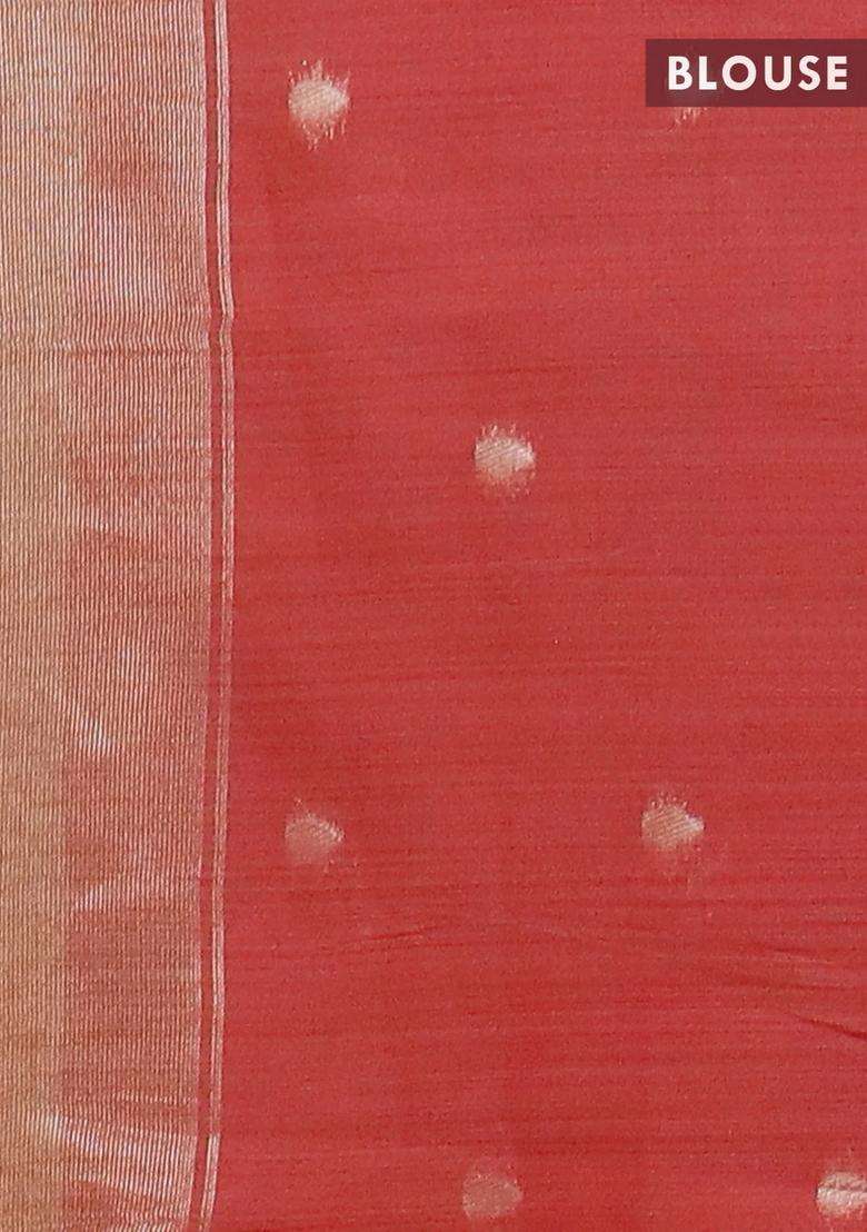 Jamdhani Cotton Saree Sandal And Red With Thread Woven Buttas And Jamdhani Pallu With Buttas And Brocade Design For Women - Indya