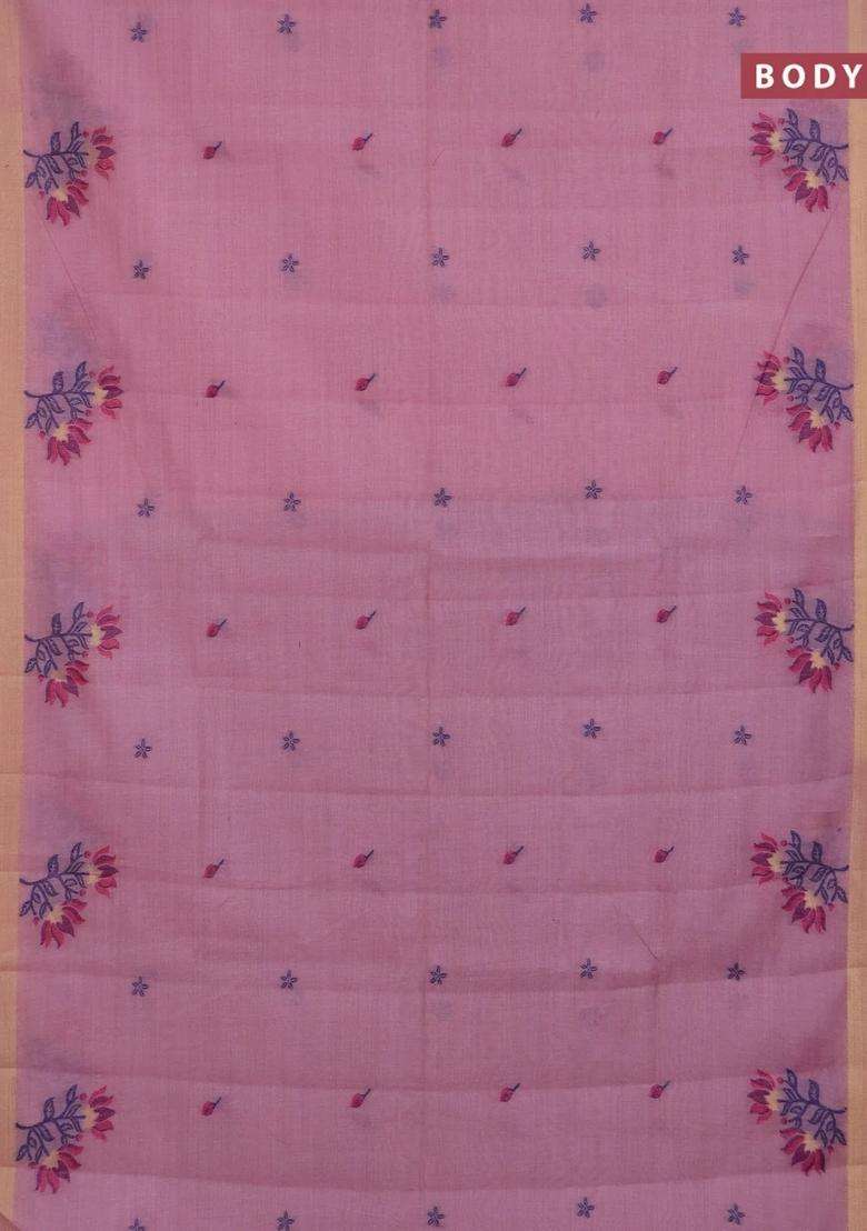 Jamdhani Cotton Saree Pastel Pink And Navy Blue With Allover Thread Woven Buttas And Jamdhani Pallu With Buttas And Brocade Design For Women - Indya