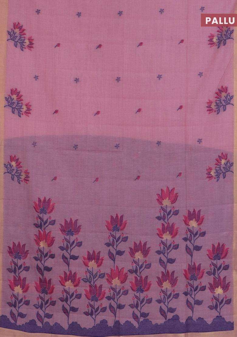 Jamdhani Cotton Saree Pastel Pink And Navy Blue With Allover Thread Woven Buttas And Jamdhani Pallu With Buttas And Brocade Design For Women - Indya