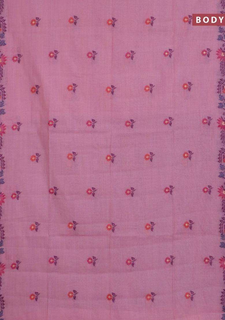 Jamdhani Cotton Saree Pastel Pink And Purple With Allover Thread Woven Buttas And Jamdhani Pallu With Buttas And Brocade Design For Women - Indya