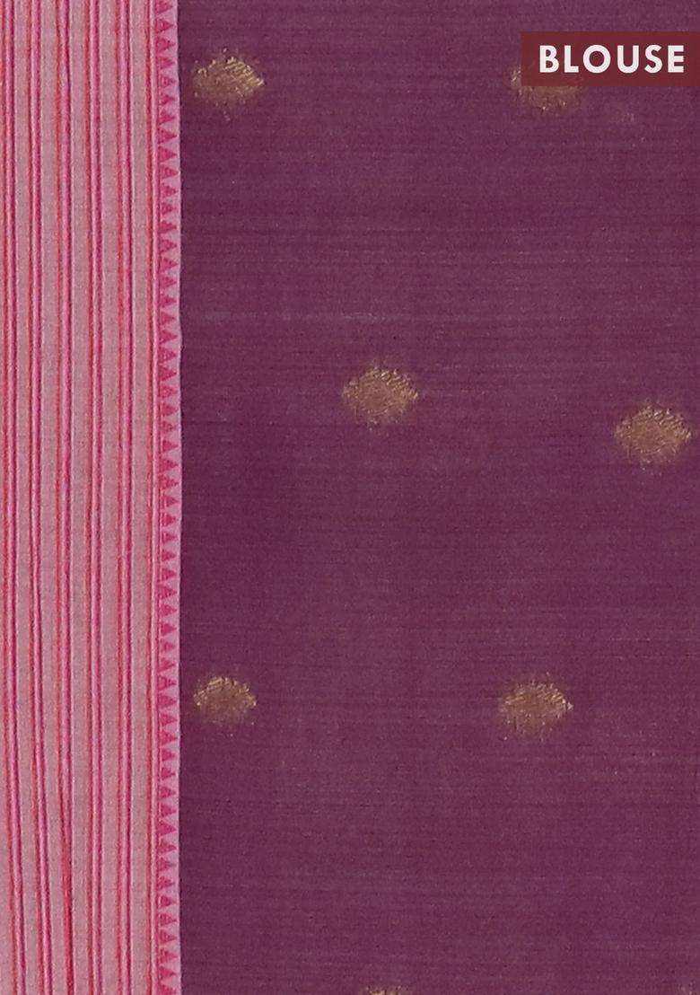 Jamdhani Cotton Saree Pastel Pink And Purple With Allover Thread Woven Buttas And Jamdhani Pallu With Buttas And Brocade Design For Women - Indya