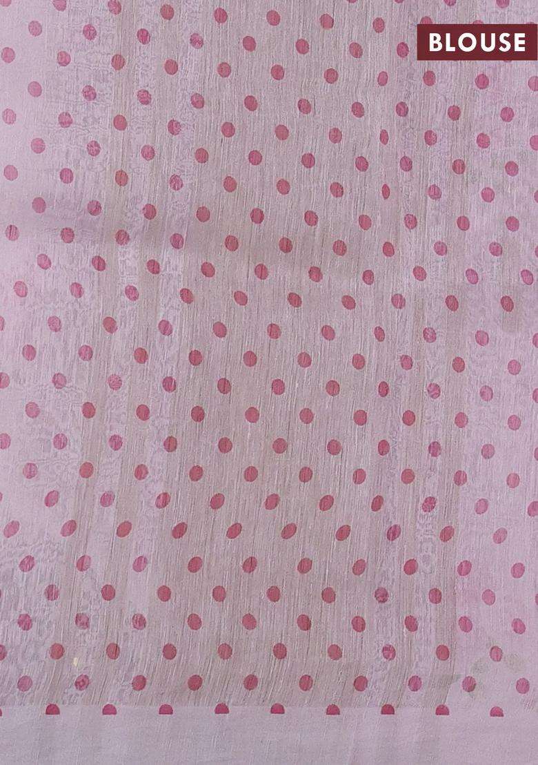 Pure Linen Silk Saree Light Pink With Allover Floral Prints And Simple Border With Printed Design For Women - Indya
