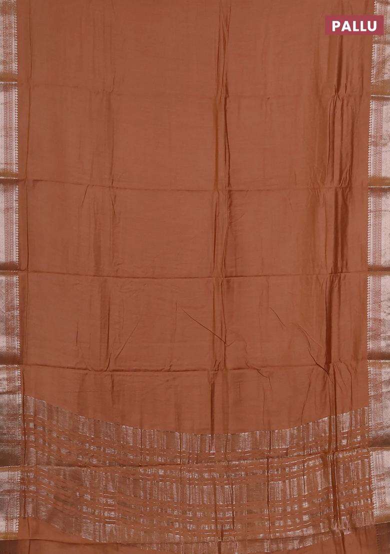 Semi Chanderi Silk Cotton Saree Rust Shade With Plain Body And Zari Woven Border With Traditional Woven Design For Women - Indya