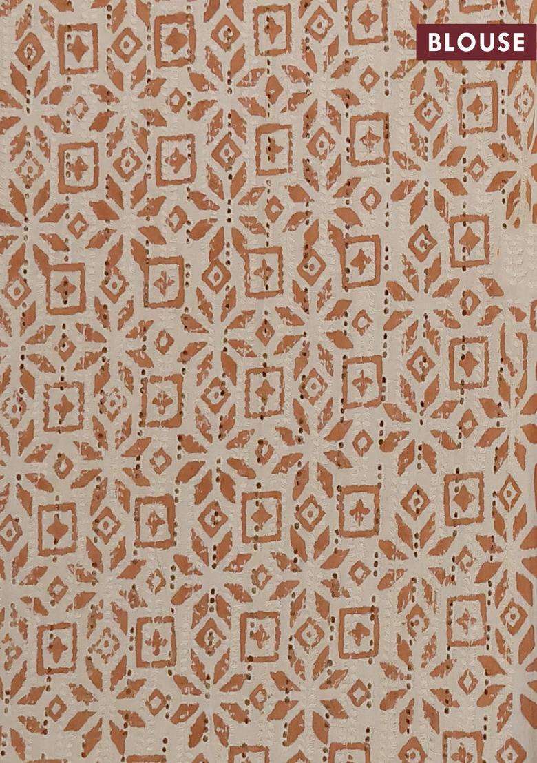 Semi Chanderi Silk Cotton Saree Rust Shade With Plain Body And Zari Woven Border With Traditional Woven Design For Women - Indya